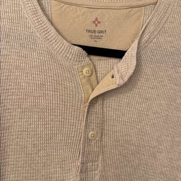True Grit Beige Long Sleeve Henley Shirt - Picture 2 of 5